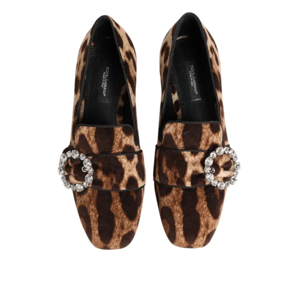 Dolce & Gabbana Braun Leopard Print Kristalle Loafers Flats Schuhe - EU35/US4.5