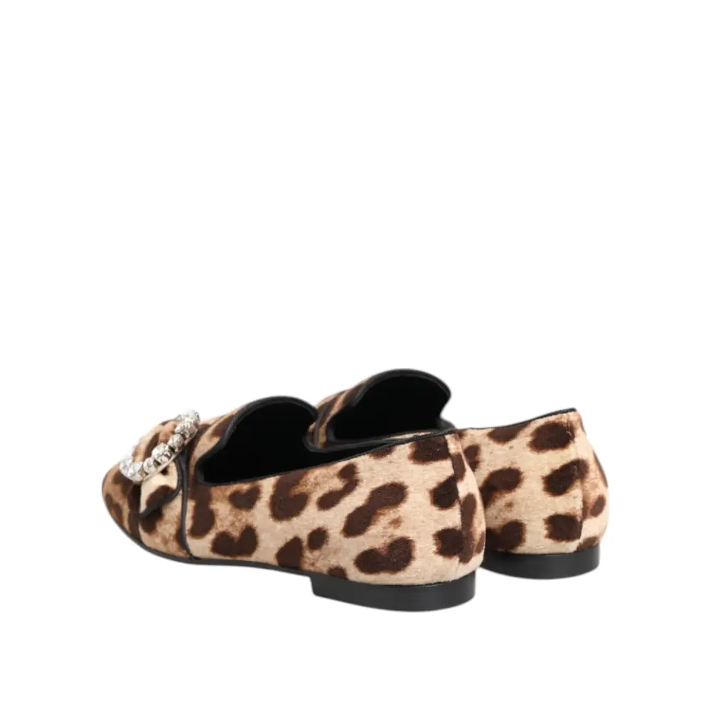 Dolce & Gabbana Braun Leopard Print Kristalle Loafers Flats Schuhe - EU35/US4.5