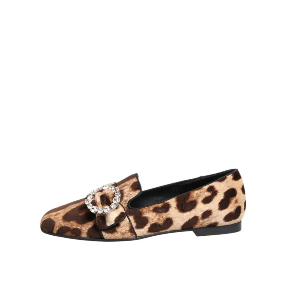 Dolce & Gabbana Braun Leopard Print Kristalle Loafers Flats Schuhe - EU35/US4.5
