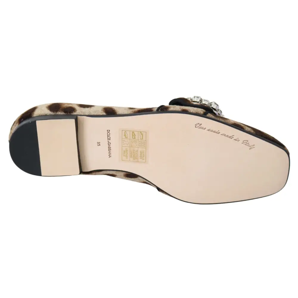 Dolce & Gabbana Braun Leopard Print Kristalle Loafers Flats Schuhe - EU35/US4.5