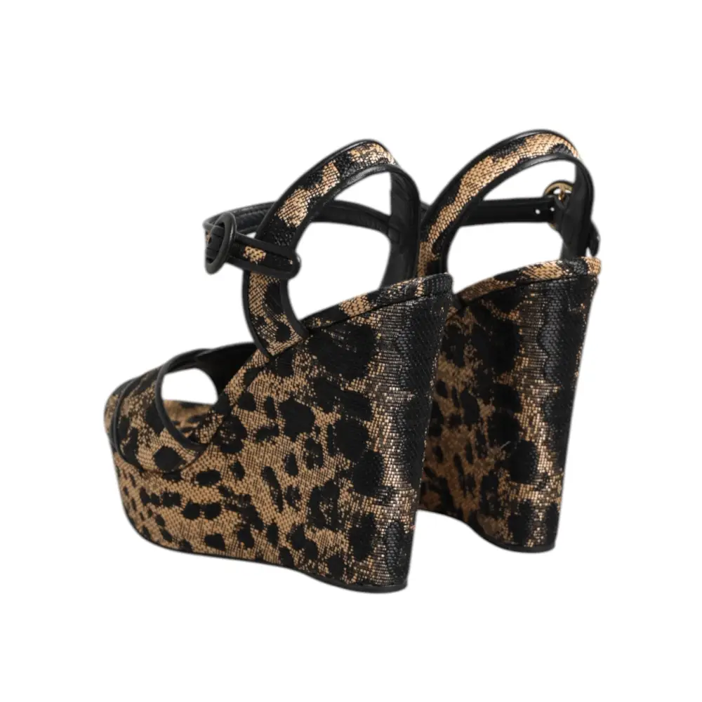 Dolce & Gabbana Braun Leopard Wedges Riemchensandalen Schuhe