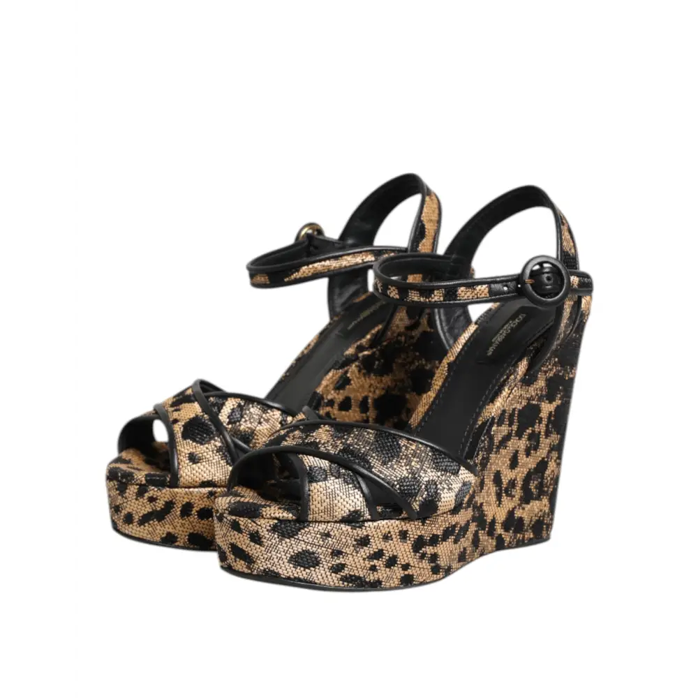 Dolce & Gabbana Braun Leopard Wedges Riemchensandalen Schuhe