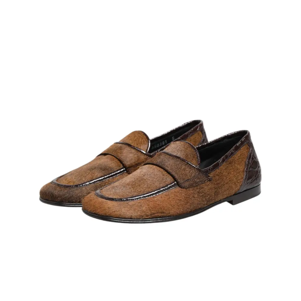 Dolce & Gabbana Braun Loafers Leder Slip On Männer Kleid Schuhe - EU39/US6