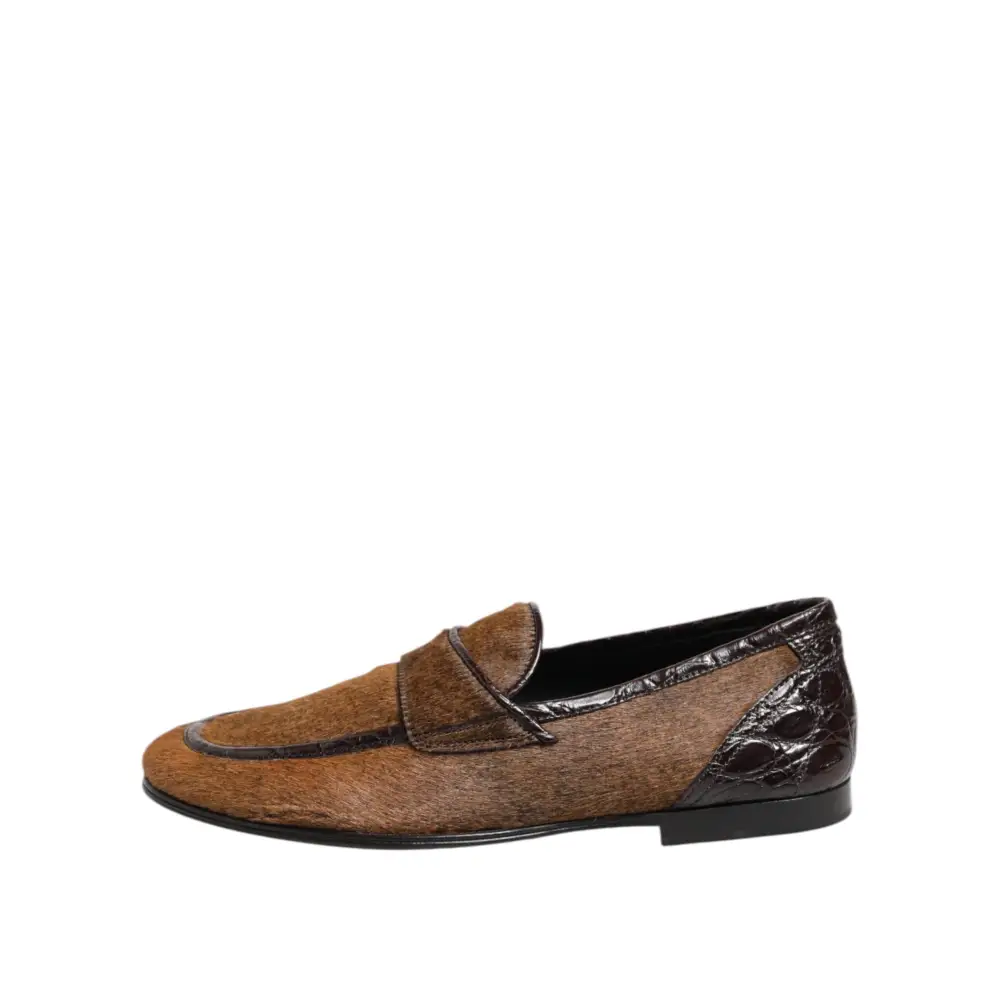 Dolce & Gabbana Braun Loafers Leder Slip On Männer Kleid Schuhe - EU39/US6