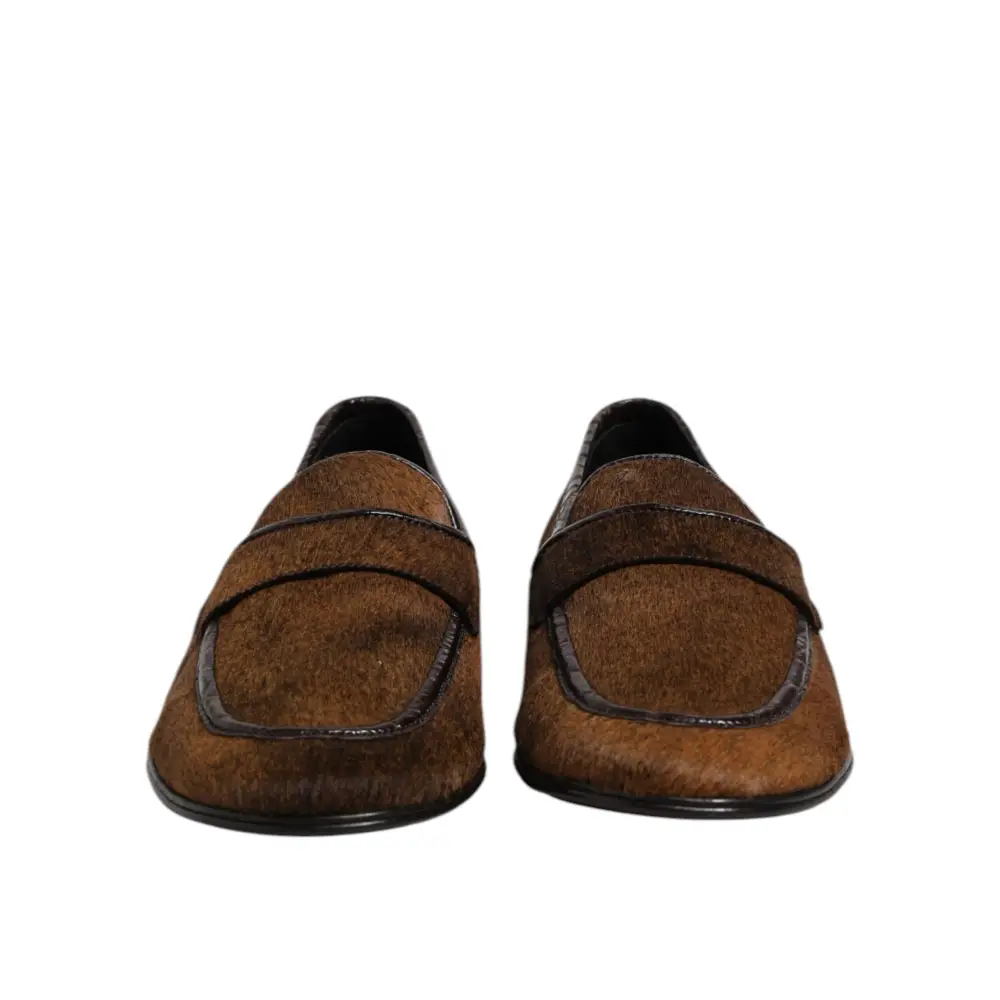 Dolce & Gabbana Braun Loafers Leder Slip On Männer Kleid Schuhe - EU39/US6