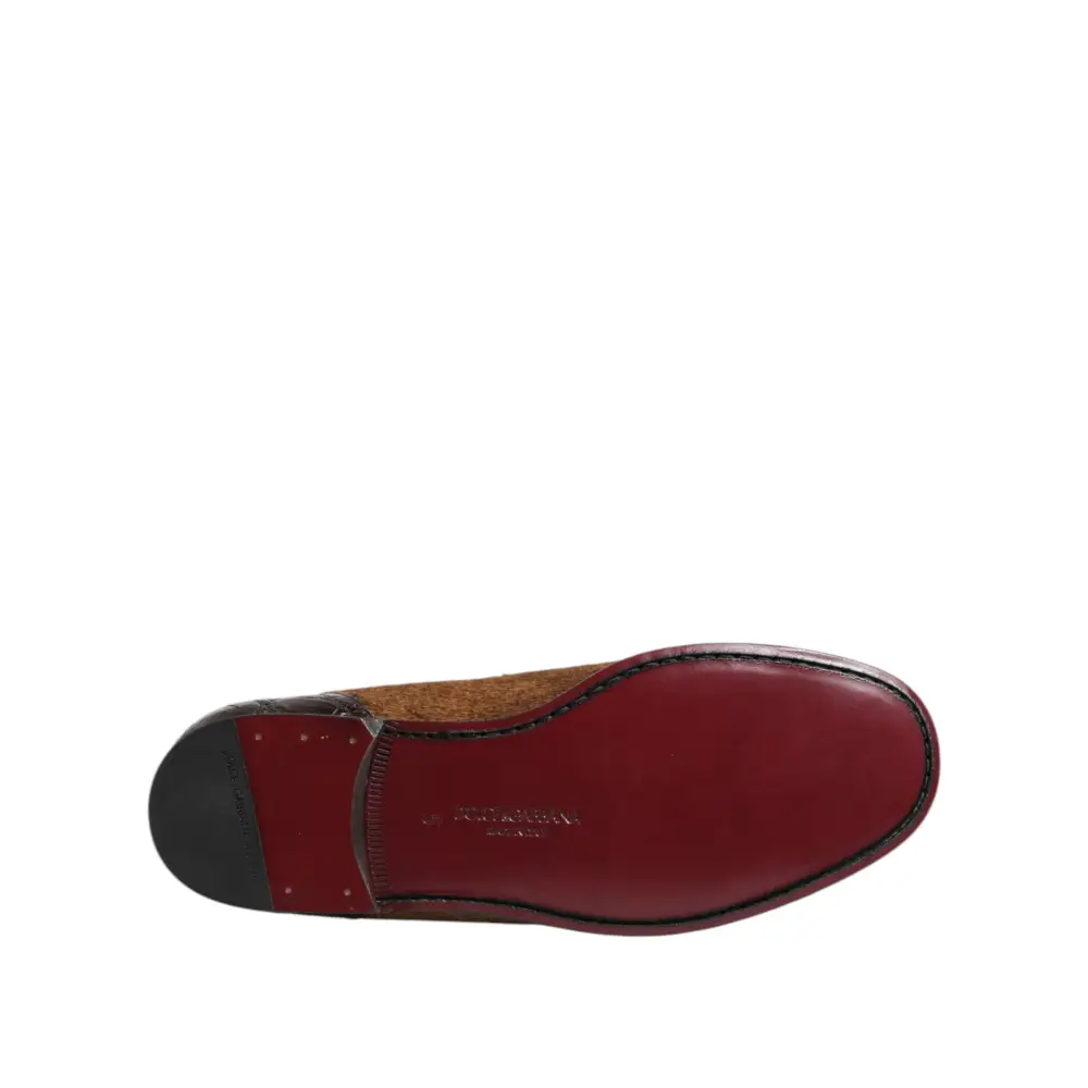 Dolce & Gabbana Braun Loafers Leder Slip On Männer Kleid Schuhe - EU39/US6