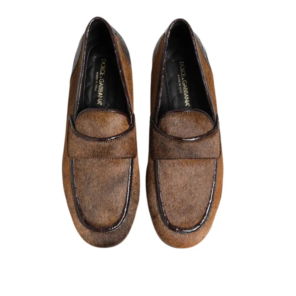 Dolce & Gabbana Braun Loafers Leder Slip On Männer Kleid Schuhe - EU39/US6