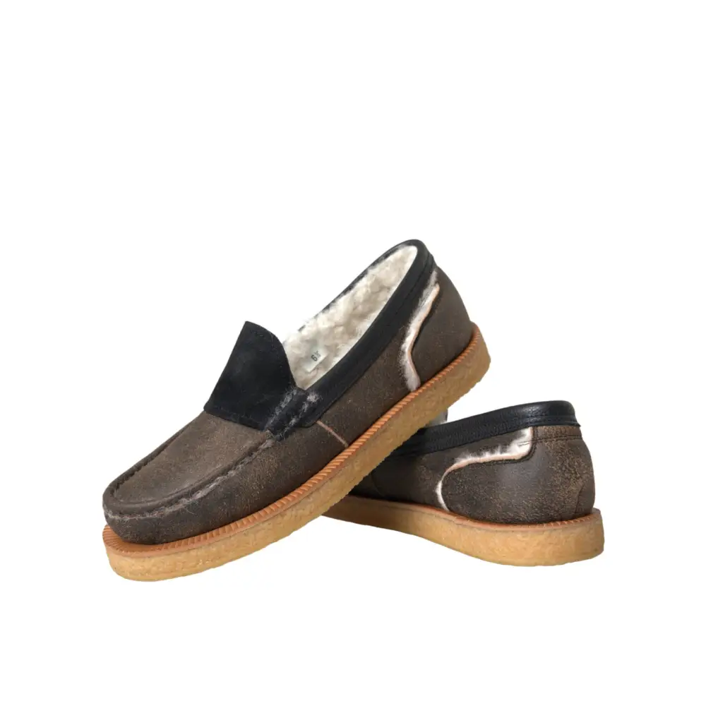 Dolce & Gabbana Braun Schwarz Fell Leder Loafers Männer Schuhe - EU40.5/US7.5