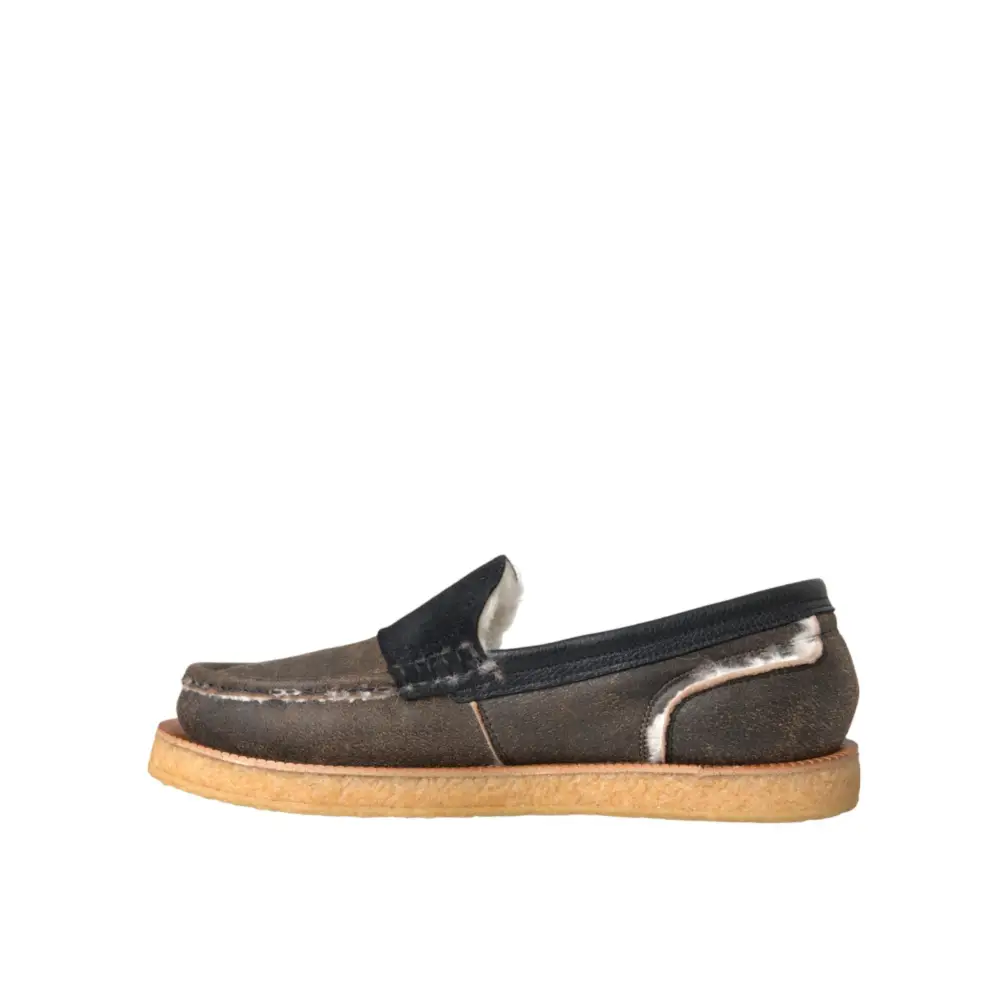 Dolce & Gabbana Braun Schwarz Fell Leder Loafers Männer Schuhe - EU40.5/US7.5