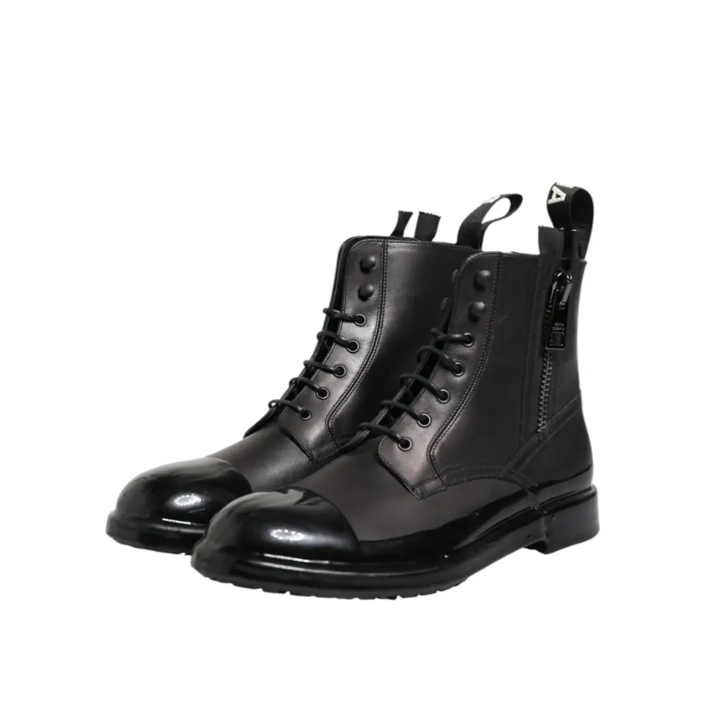 Dolce & Gabbana Braun Schwarz Lace Up Mid Calf Männer Stiefel Schuhe - EU44/US11