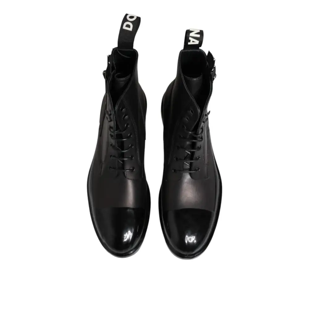 Dolce & Gabbana Braun Schwarz Lace Up Mid Calf Männer Stiefel Schuhe - EU44/US11