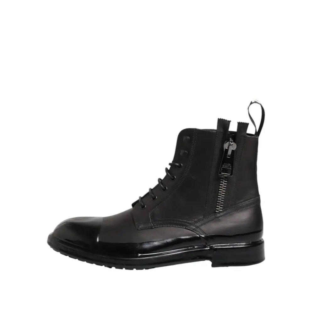 Dolce & Gabbana Braun Schwarz Lace Up Mid Calf Männer Stiefel Schuhe - EU44/US11