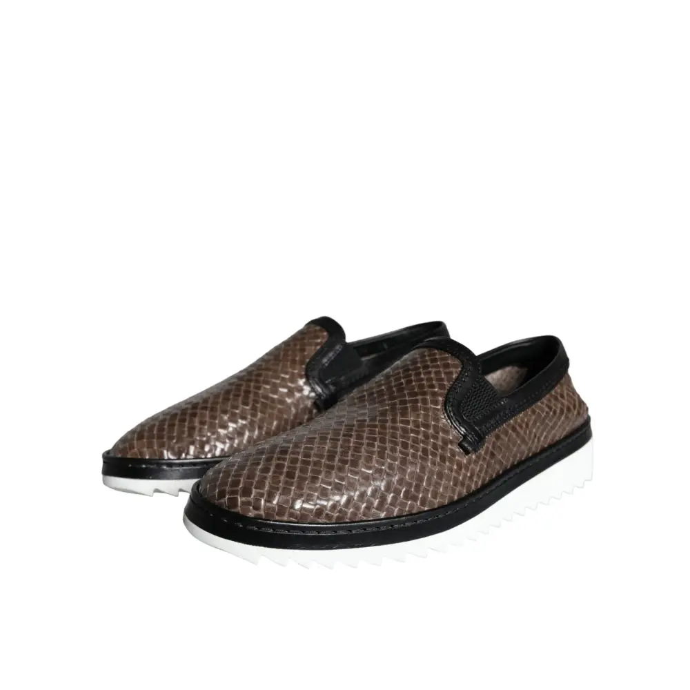 Dolce & Gabbana Braun Schwarz Leder gewebt Männer Loafers Schuhe