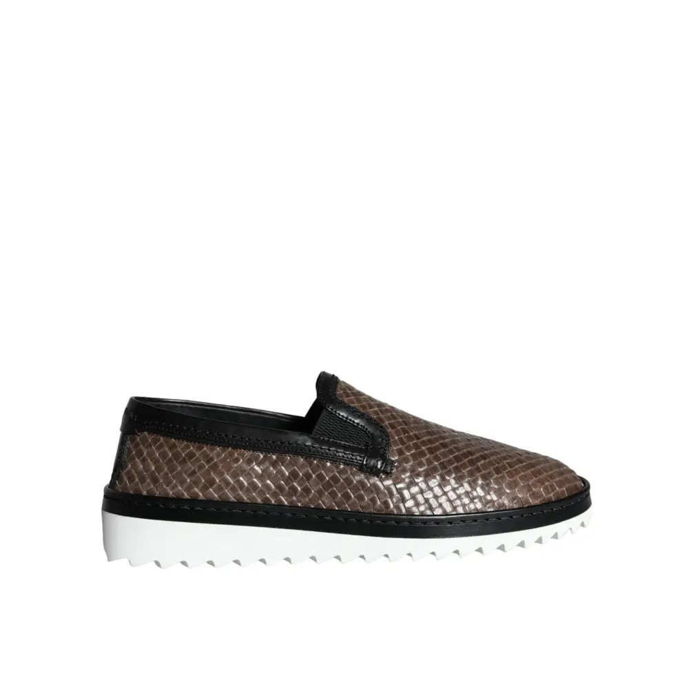 Dolce & Gabbana Braun Schwarz Leder gewebt Männer Loafers Schuhe