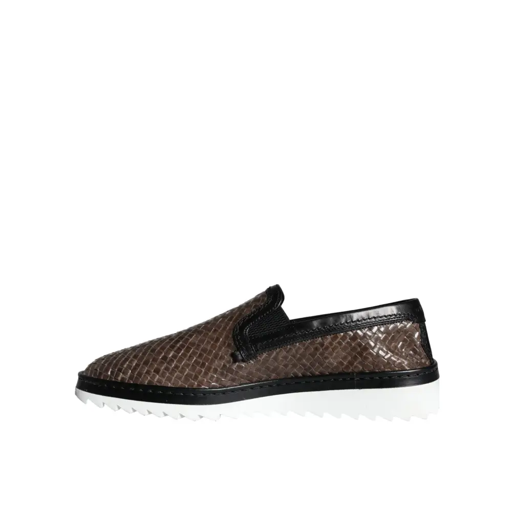 Dolce & Gabbana Braun Schwarz Leder gewebt Männer Loafers Schuhe