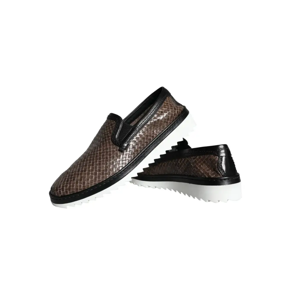 Dolce & Gabbana Braun Schwarz Leder gewebt Männer Loafers Schuhe