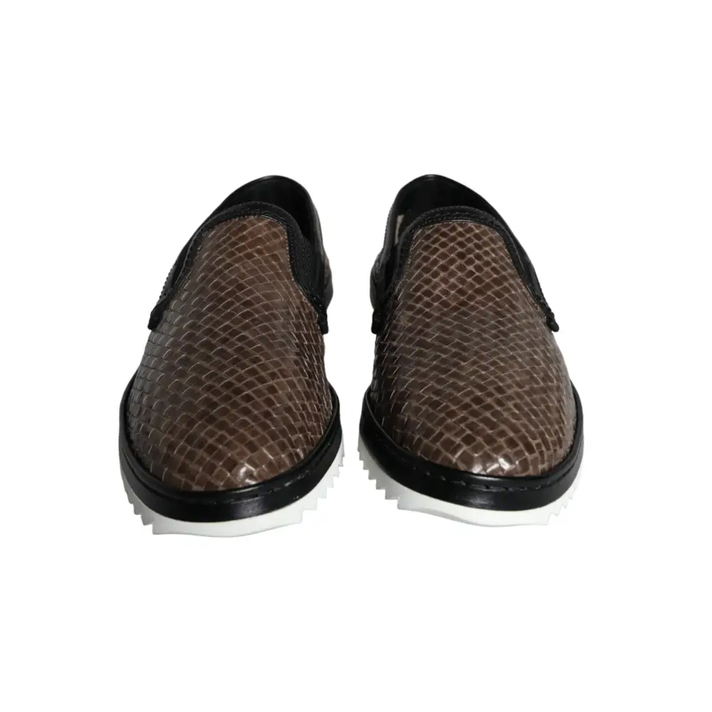 Dolce & Gabbana Braun Schwarz Leder gewebt Männer Loafers Schuhe