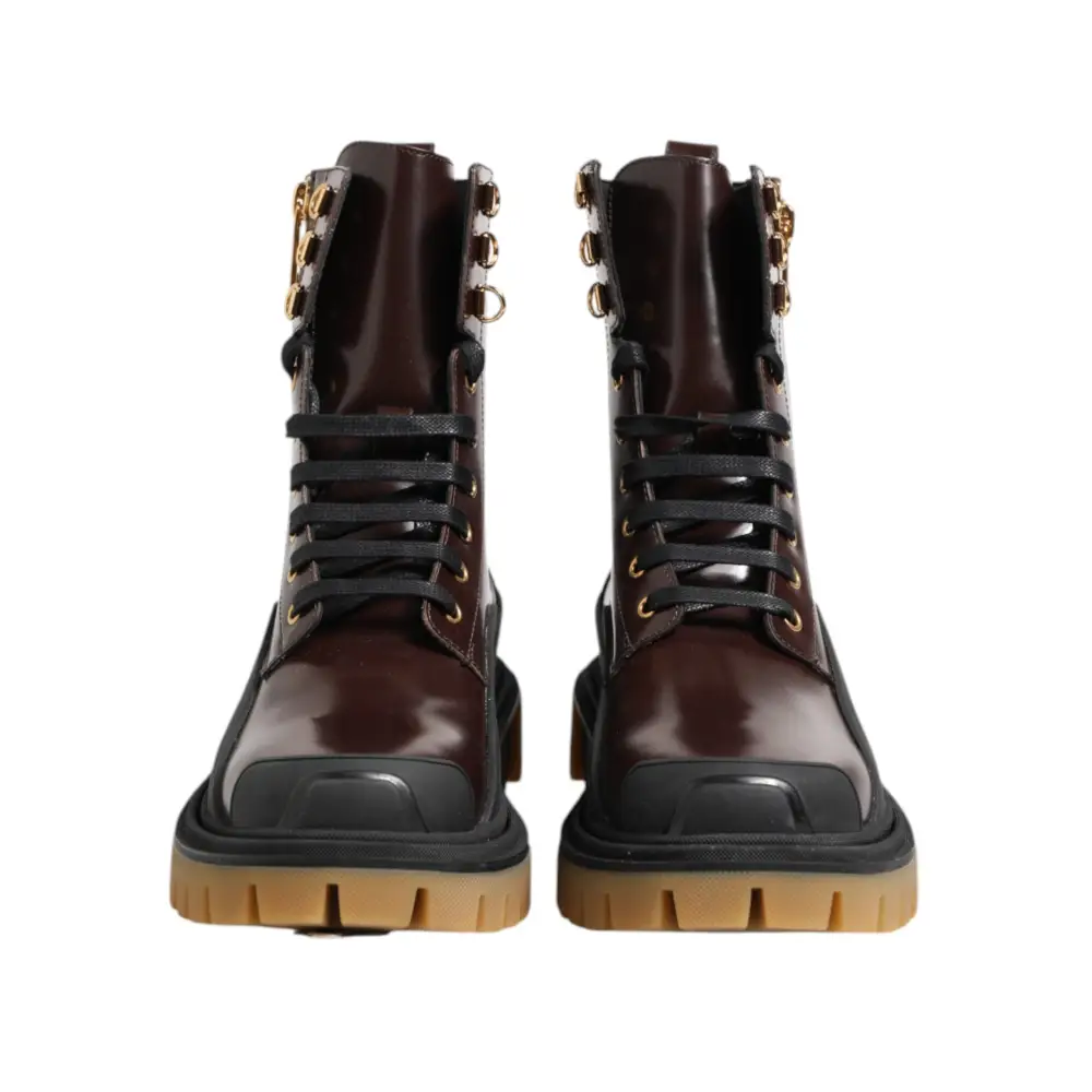 Dolce & Gabbana Braun Schwarz Leder Stiefel Reißverschluss Schnürschuhe - EU40/US7