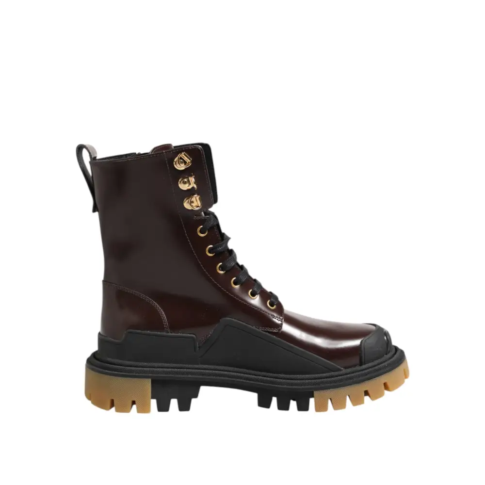 Dolce & Gabbana Braun Schwarz Leder Stiefel Reißverschluss Schnürschuhe - EU40/US7