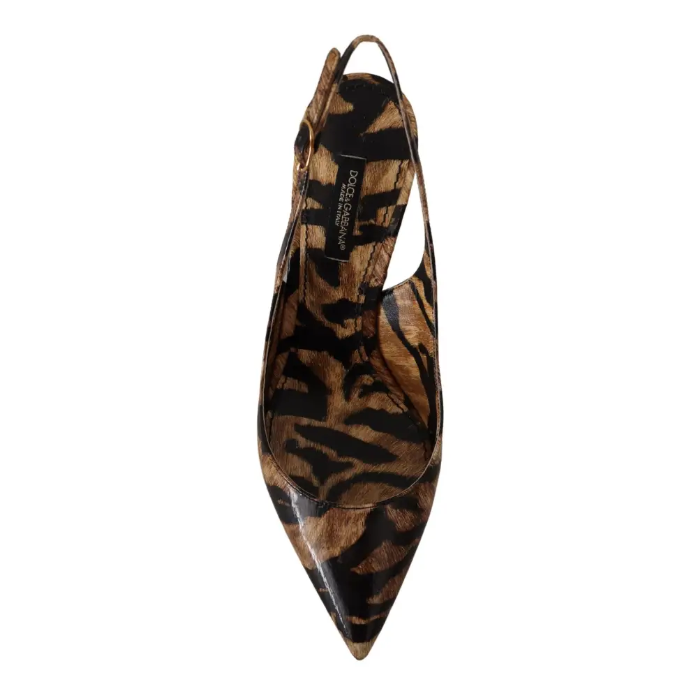 Dolce & Gabbana Braun Slingbacks Leder Tiger Schuhe