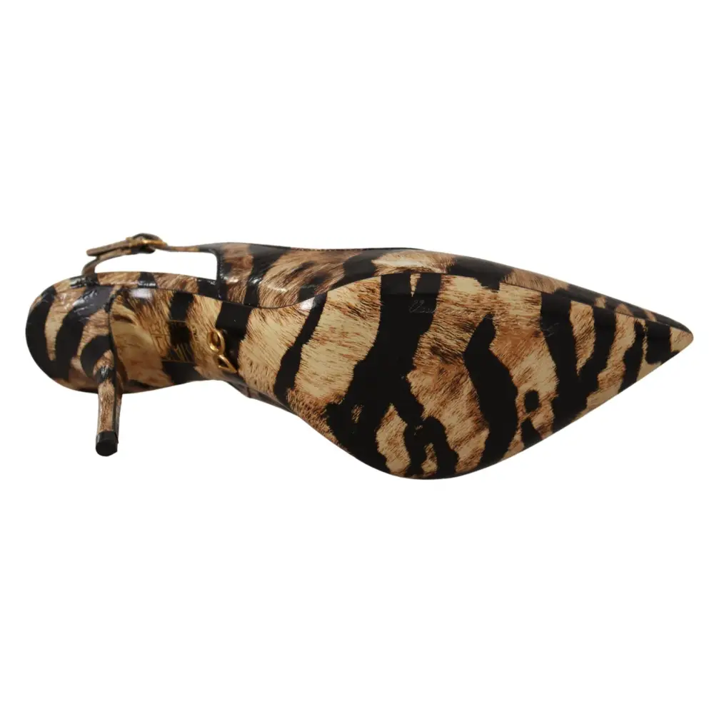 Dolce & Gabbana Braun Slingbacks Leder Tiger Schuhe - EU37/US6.5