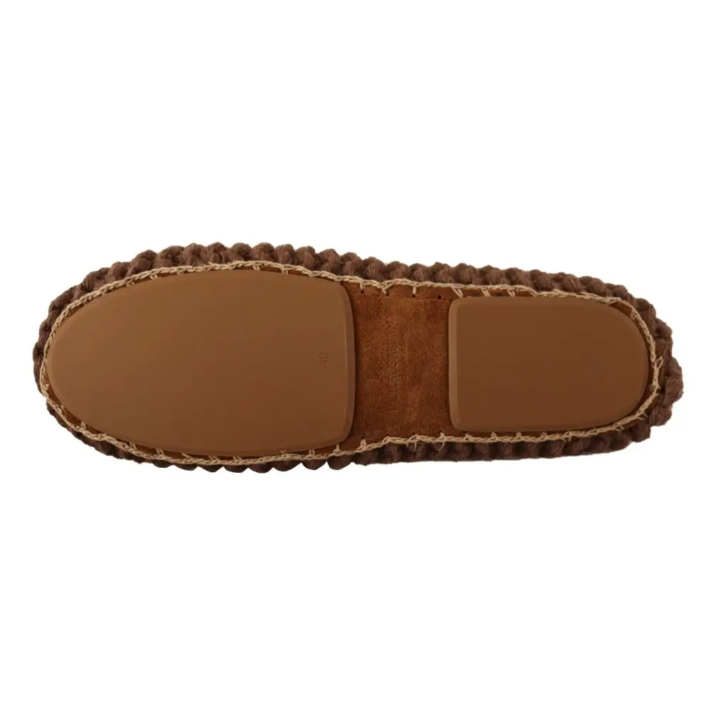 Dolce & Gabbana Braun Slip On Ballerina Flats Wolle stricken Schuhe - EU40/US9.5