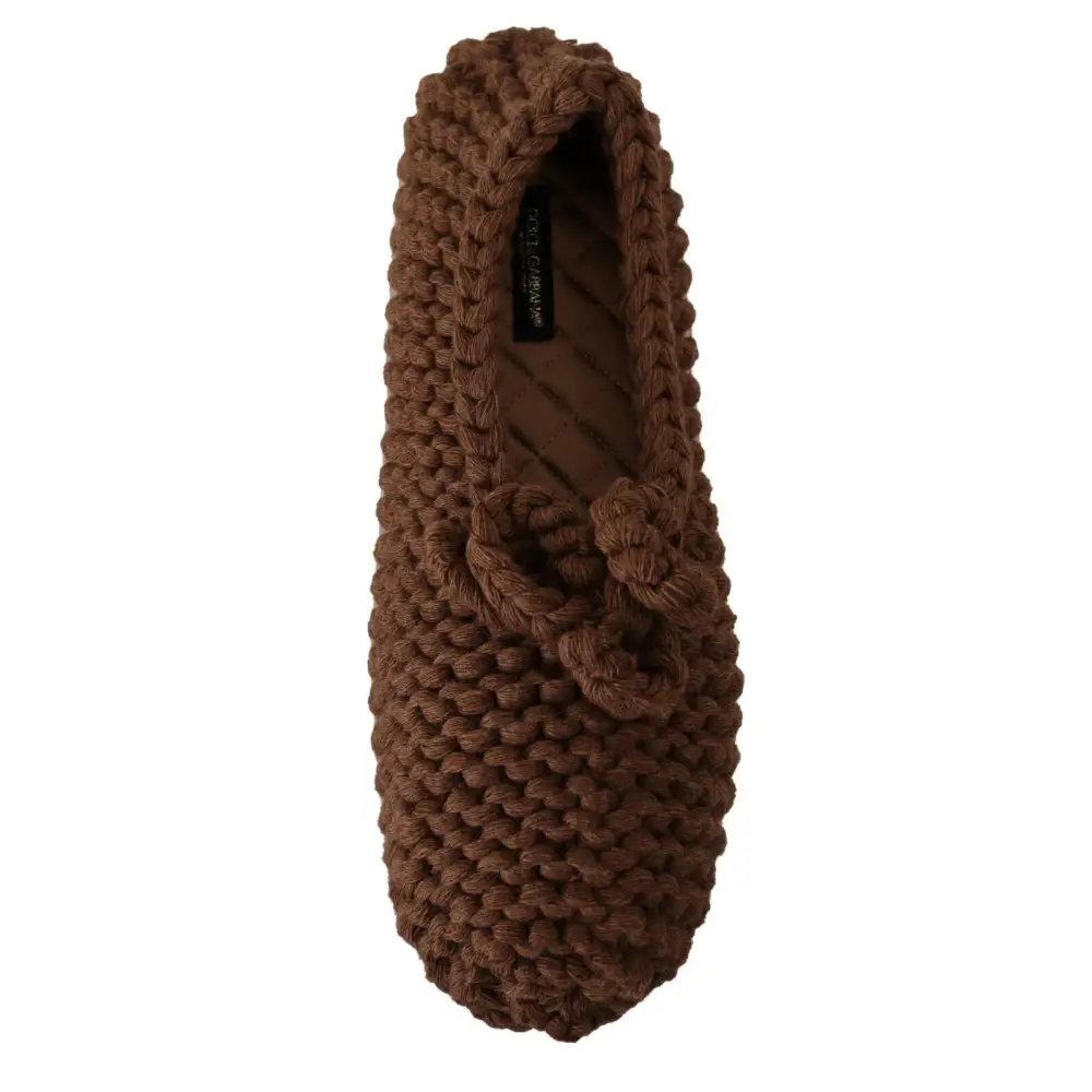 Dolce & Gabbana Braun Slip On Ballerina Flats Wolle stricken Schuhe - EU40/US9.5