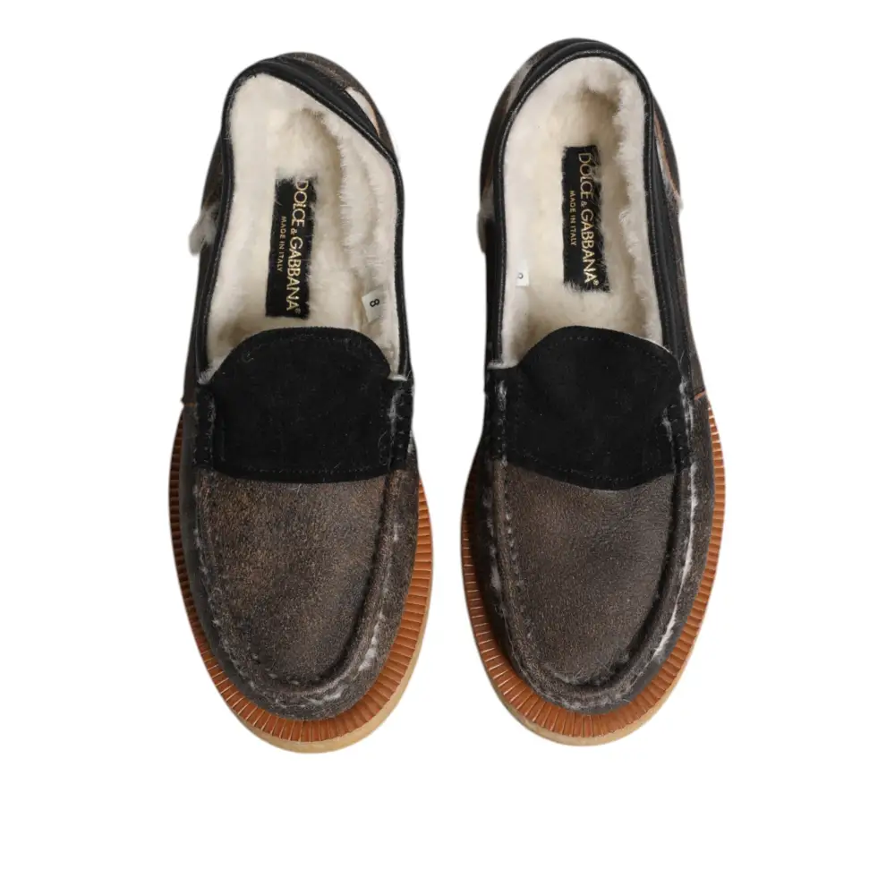 Dolce & Gabbana Braun Weiß Kalbsleder Loafers Schuhe - EU42/US9