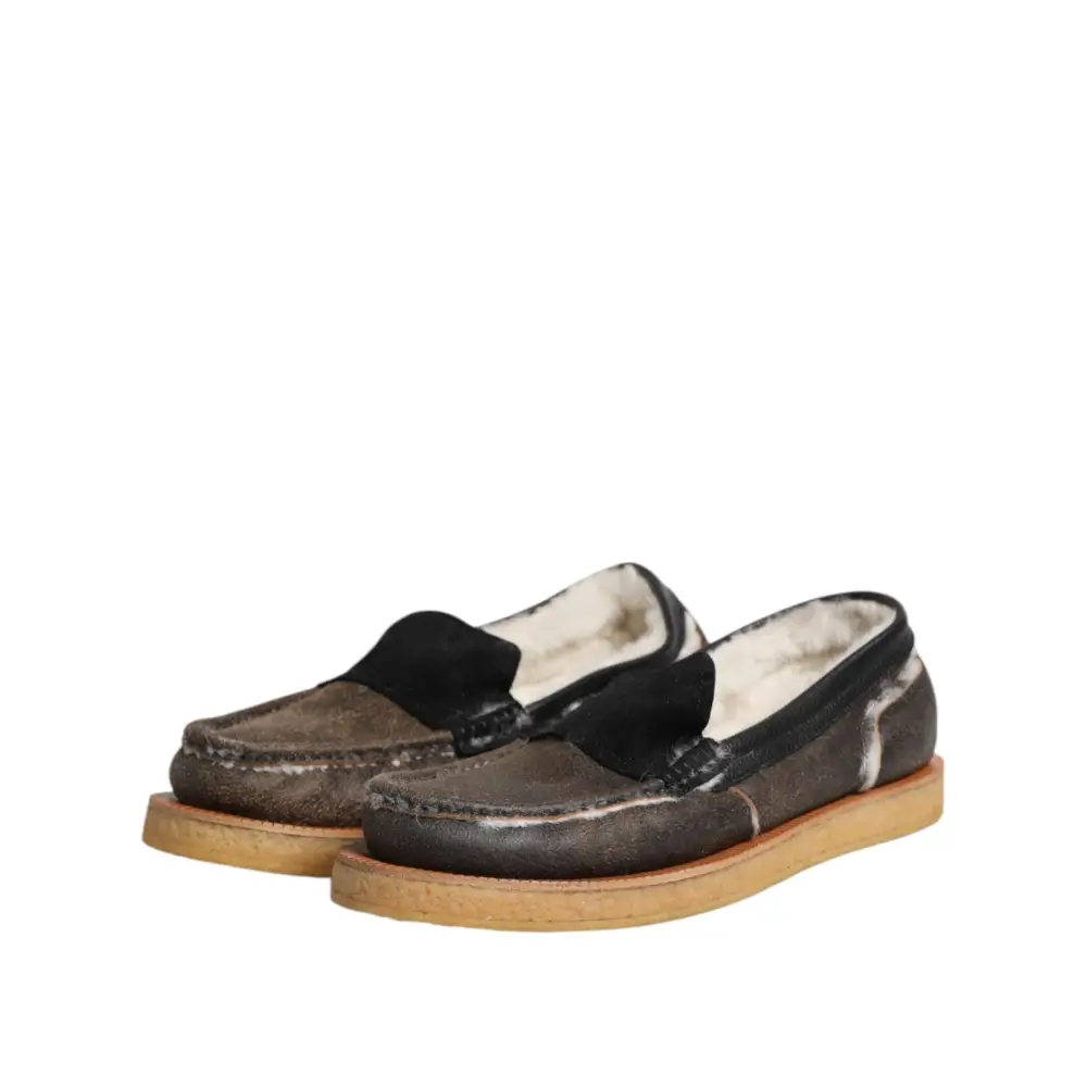 Dolce & Gabbana Braun Weiß Kalbsleder Loafers Schuhe - EU42/US9