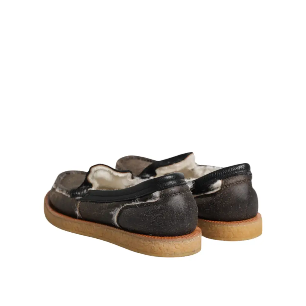 Dolce & Gabbana Braun Weiß Kalbsleder Loafers Schuhe - EU42/US9