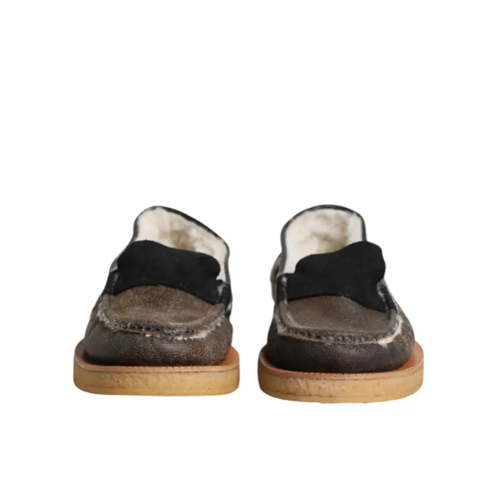 Dolce & Gabbana Braun Weiß Kalbsleder Loafers Schuhe - EU42/US9