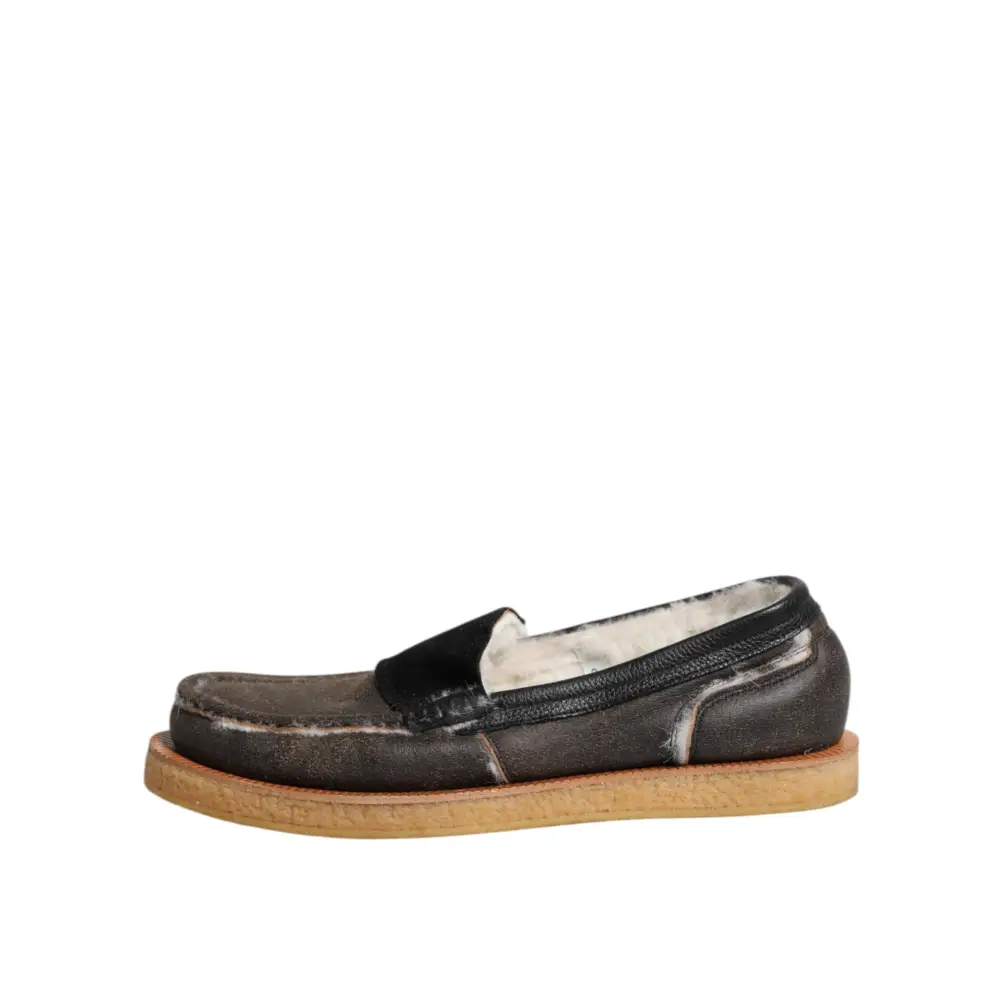 Dolce & Gabbana Braun Weiß Kalbsleder Loafers Schuhe - EU42/US9