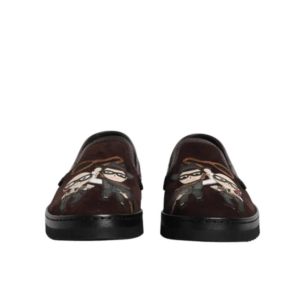 Dolce & Gabbana Braun Wildleder DG Familie Slip On Flats Schuhe - EU41.5/US8.5