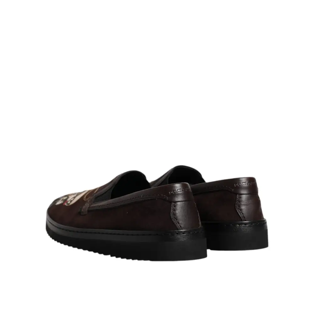 Dolce & Gabbana Braun Wildleder DG Familie Slip On Flats Schuhe - EU41.5/US8.5