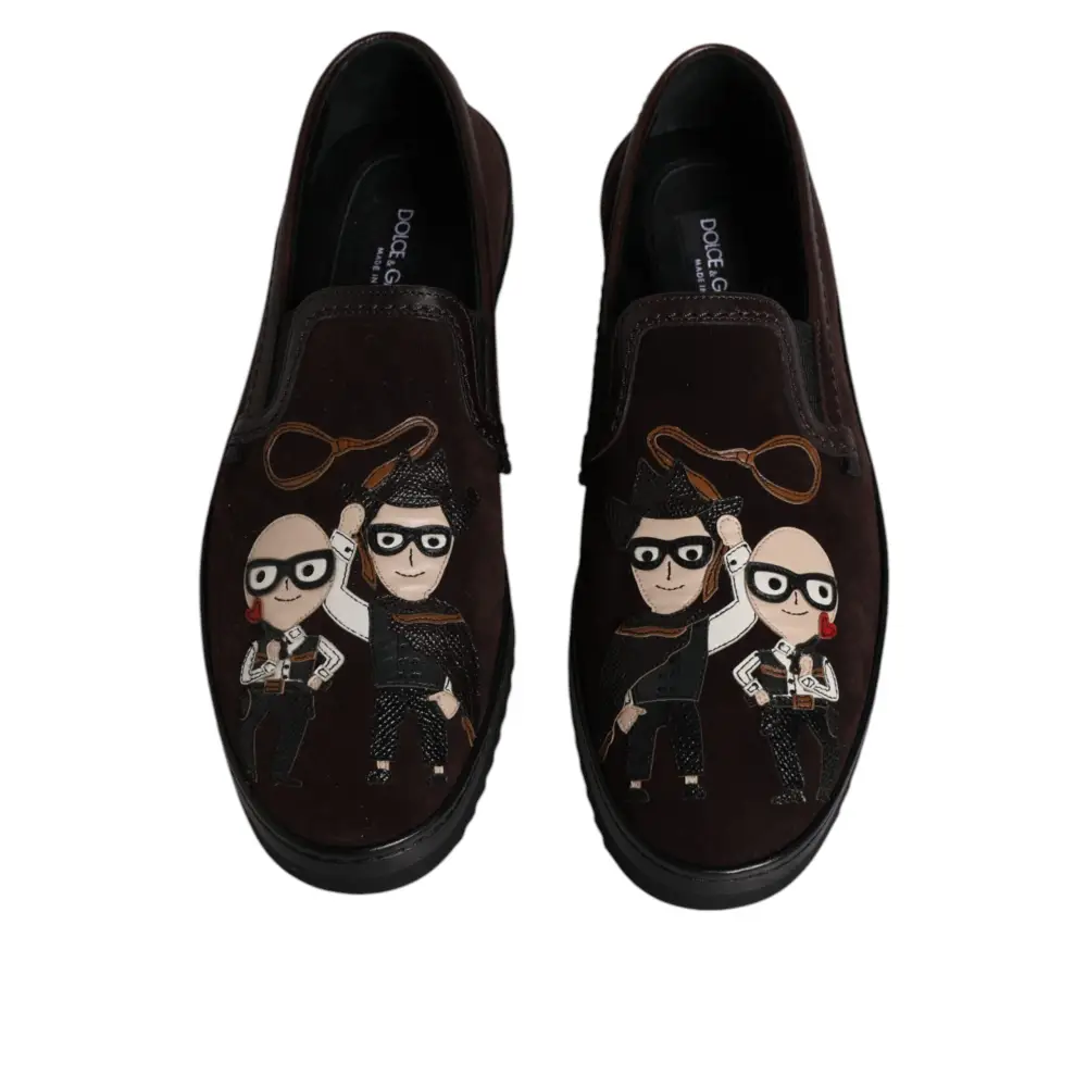 Dolce & Gabbana Braun Wildleder DG Familie Slip On Flats Schuhe - EU41.5/US8.5