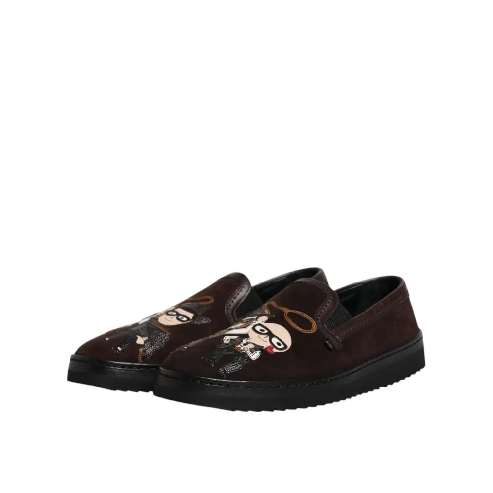 Dolce & Gabbana Braun Wildleder DG Familie Slip On Flats Schuhe - EU41.5/US8.5