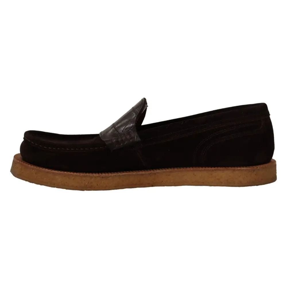 Dolce & Gabbana Braun Wildleder Slip On Flats Mokassin Schuhe - EU44/US11