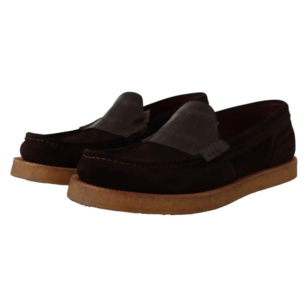 Dolce & Gabbana Braun Wildleder Slip On Flats Mokassin Schuhe - EU44/US11