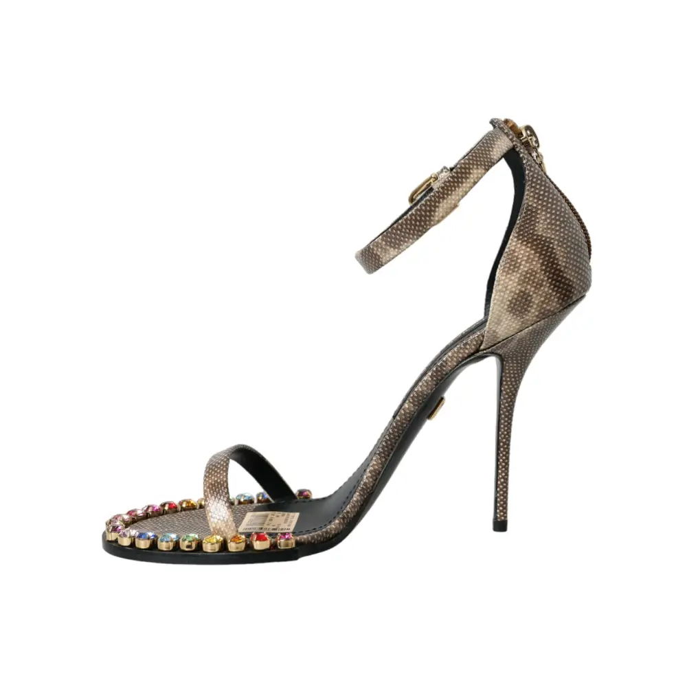 Dolce & Gabbana Braune Exotische Leder Kristall Sandalen Schuhe - EU39/US8.5