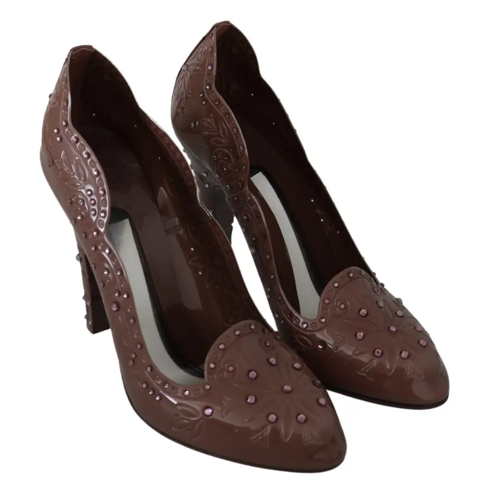 Dolce & Gabbana Braune Floral Crystal Heels CINDERELLA Schuhe - EU39/US8.5