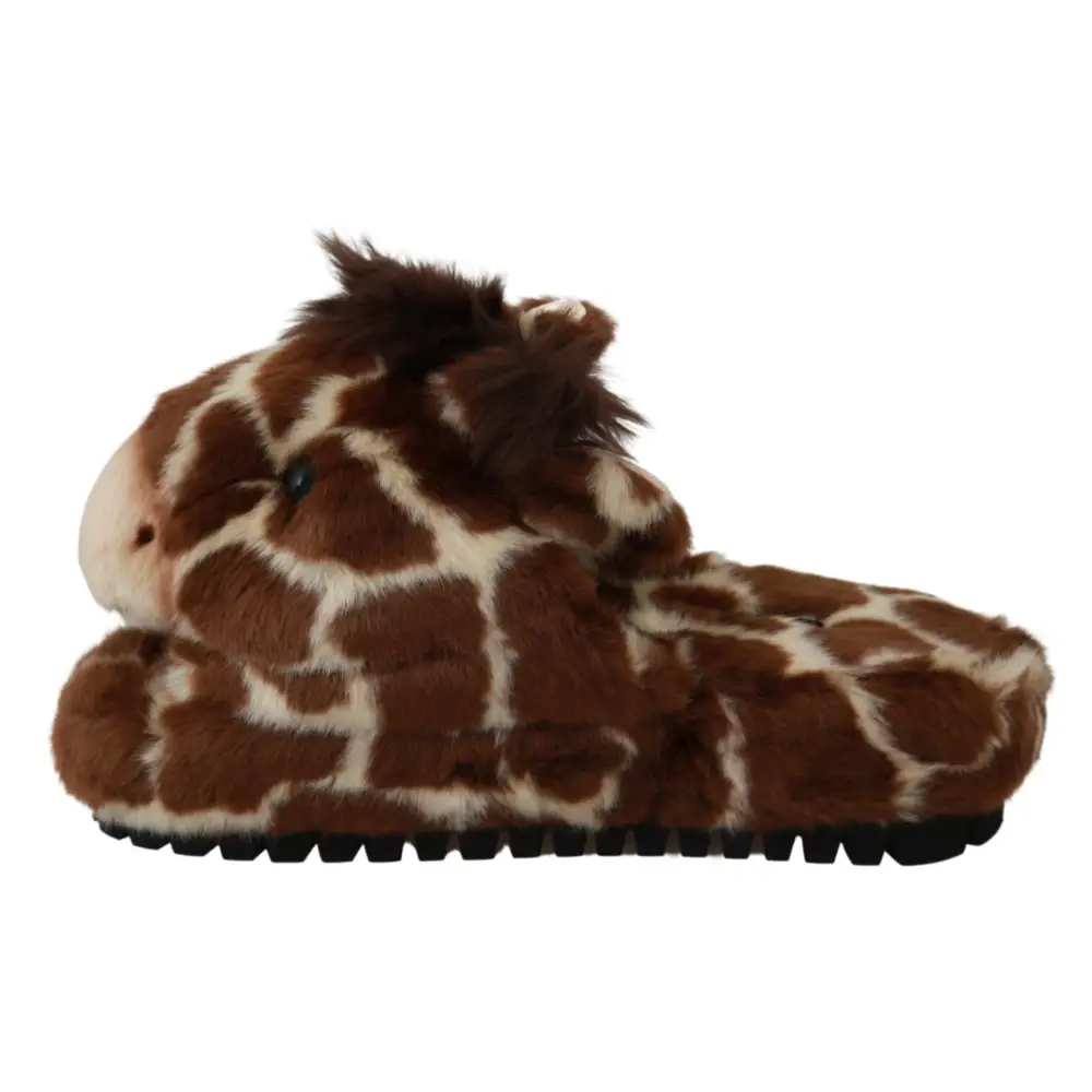 Dolce & Gabbana Braune Giraffe Hausschuhe Flache Sandalen Schuhe - EU35/US4.5