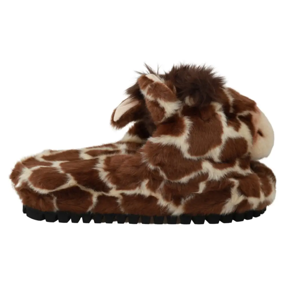 Dolce & Gabbana Braune Giraffe Hausschuhe Flache Sandalen Schuhe - EU35/US4.5