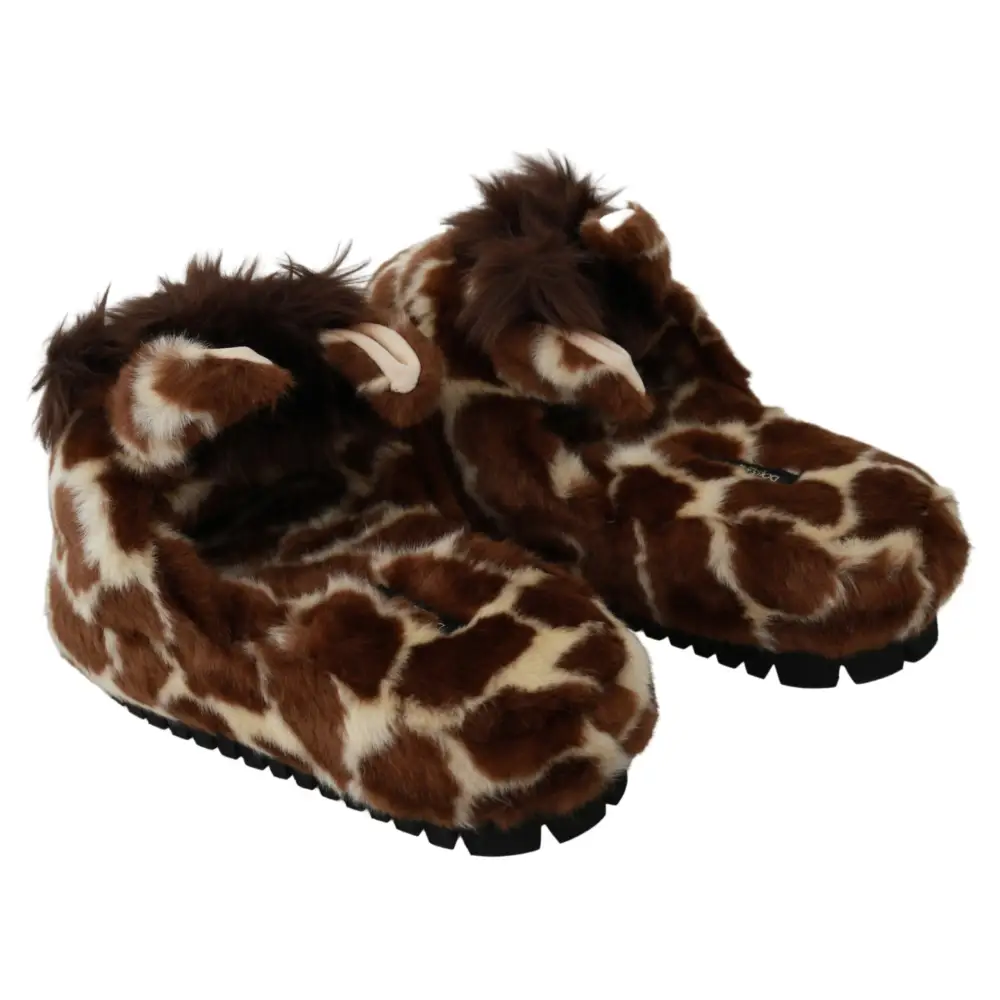 Dolce & Gabbana Braune Giraffe Hausschuhe Flache Sandalen Schuhe - EU35/US4.5