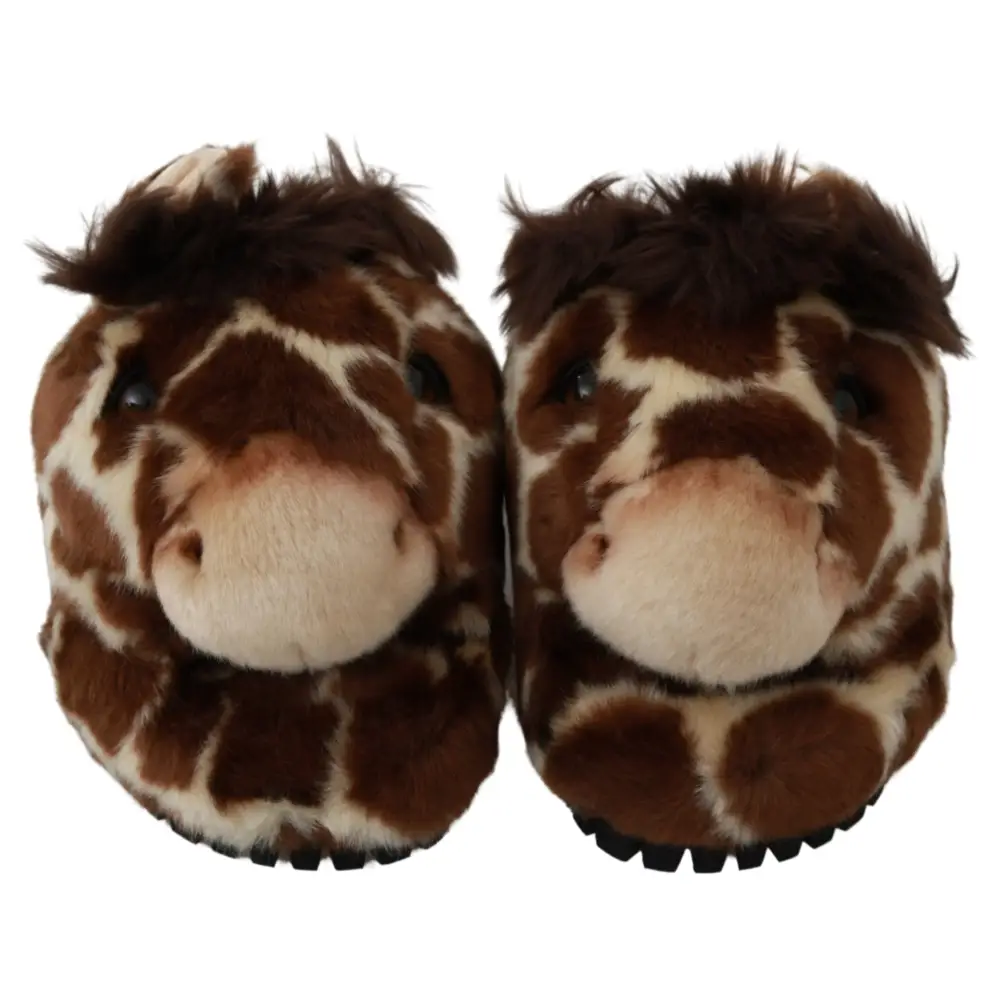 Dolce & Gabbana Braune Giraffe Hausschuhe Flache Sandalen Schuhe - EU35/US4.5