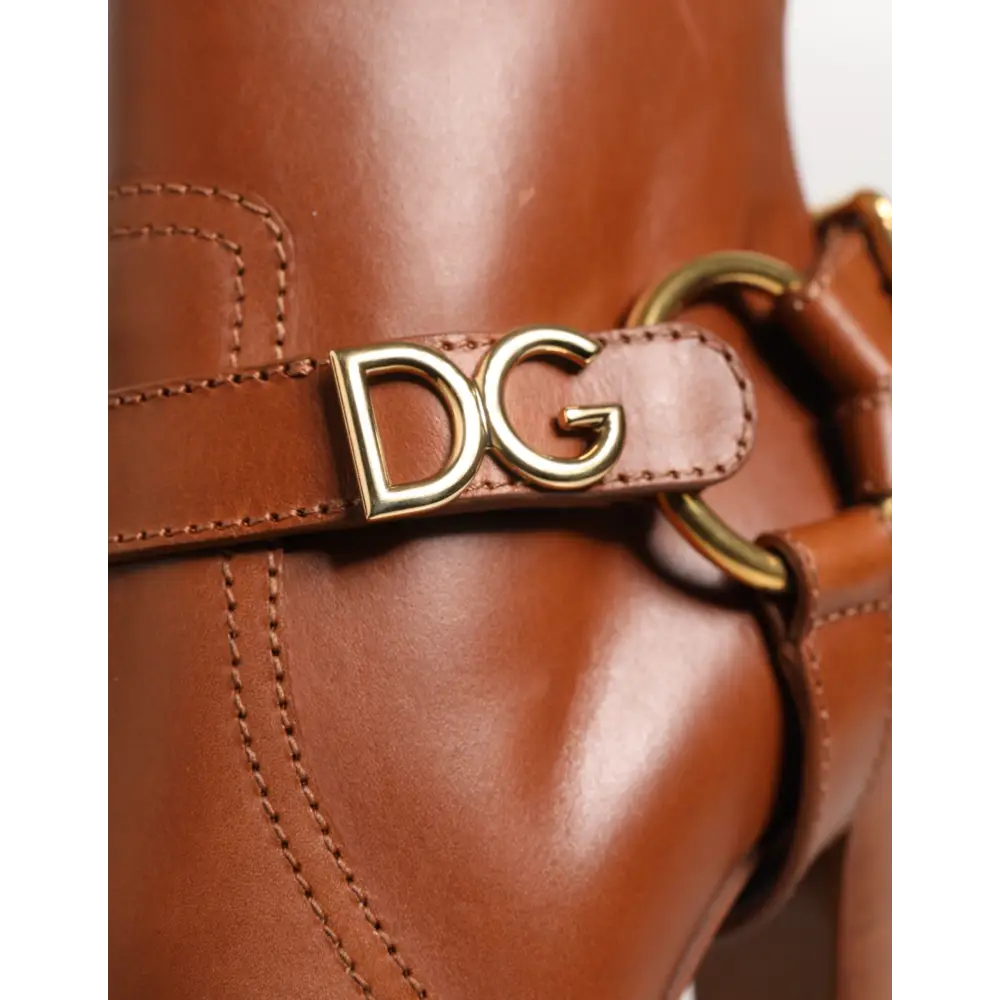 Dolce & Gabbana Braune Leder DG Logo Schnallenstiefel Schuhe