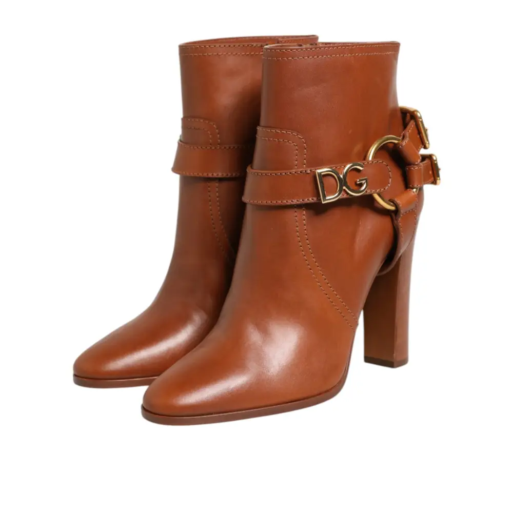 Dolce & Gabbana Braune Leder DG Logo Schnallenstiefel Schuhe