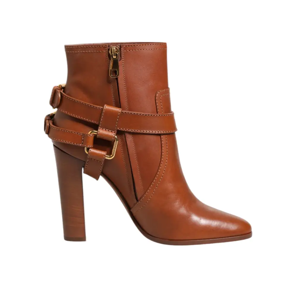 Dolce & Gabbana Braune Leder DG Logo Schnallenstiefel Schuhe