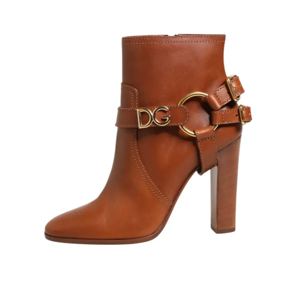 Dolce & Gabbana Braune Leder DG Logo Schnallenstiefel Schuhe