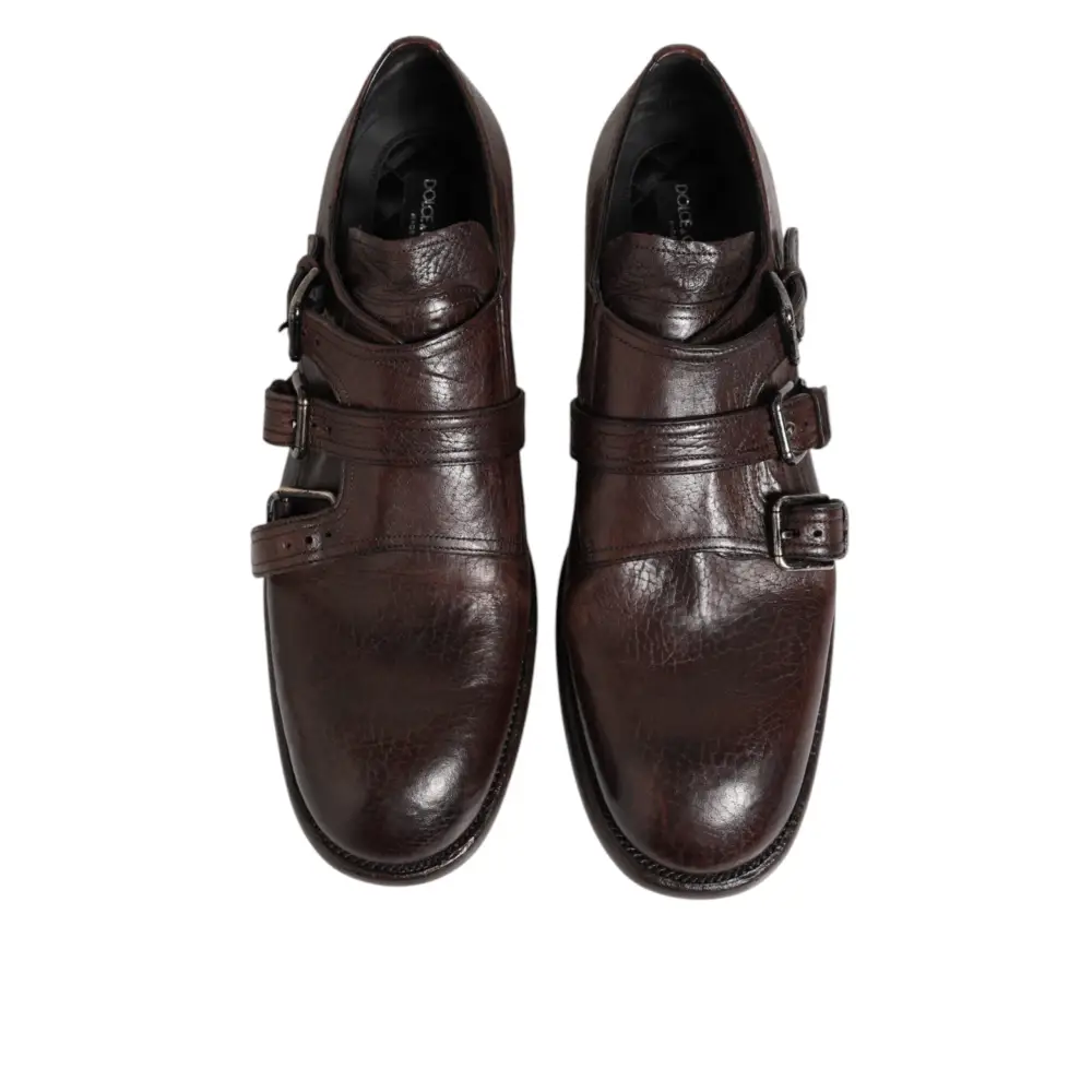 Dolce & Gabbana Braune Leder Monk Strap Formelle Derby Schuhe