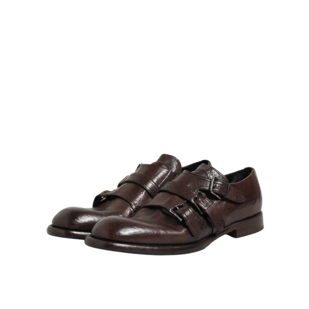 Dolce & Gabbana Braune Leder Monk Strap Formelle Derby Schuhe